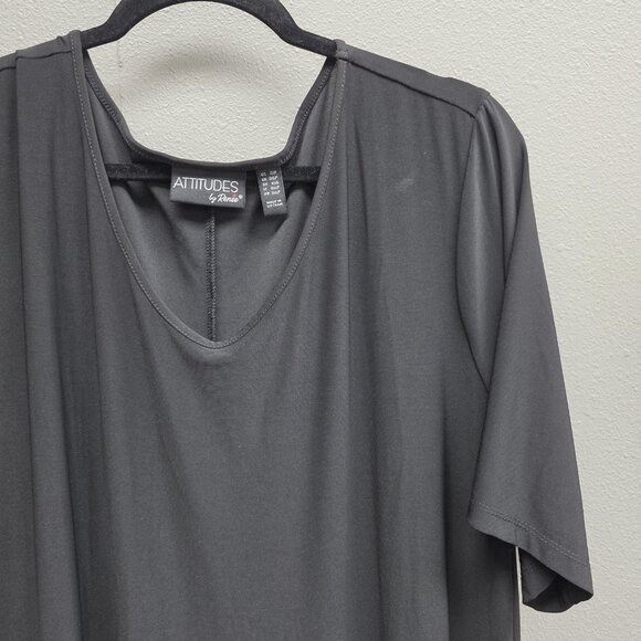 Attitudes by Renee Dress Womens 2X Gray V Neck Short Sleeve Swing Maxi Plus - Picture 2 of 10